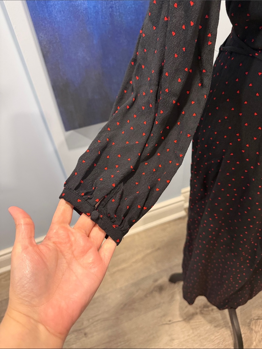 H&M Classic Black Wrap Midi Dress with Subtle heart Print - Picture 3 of 8